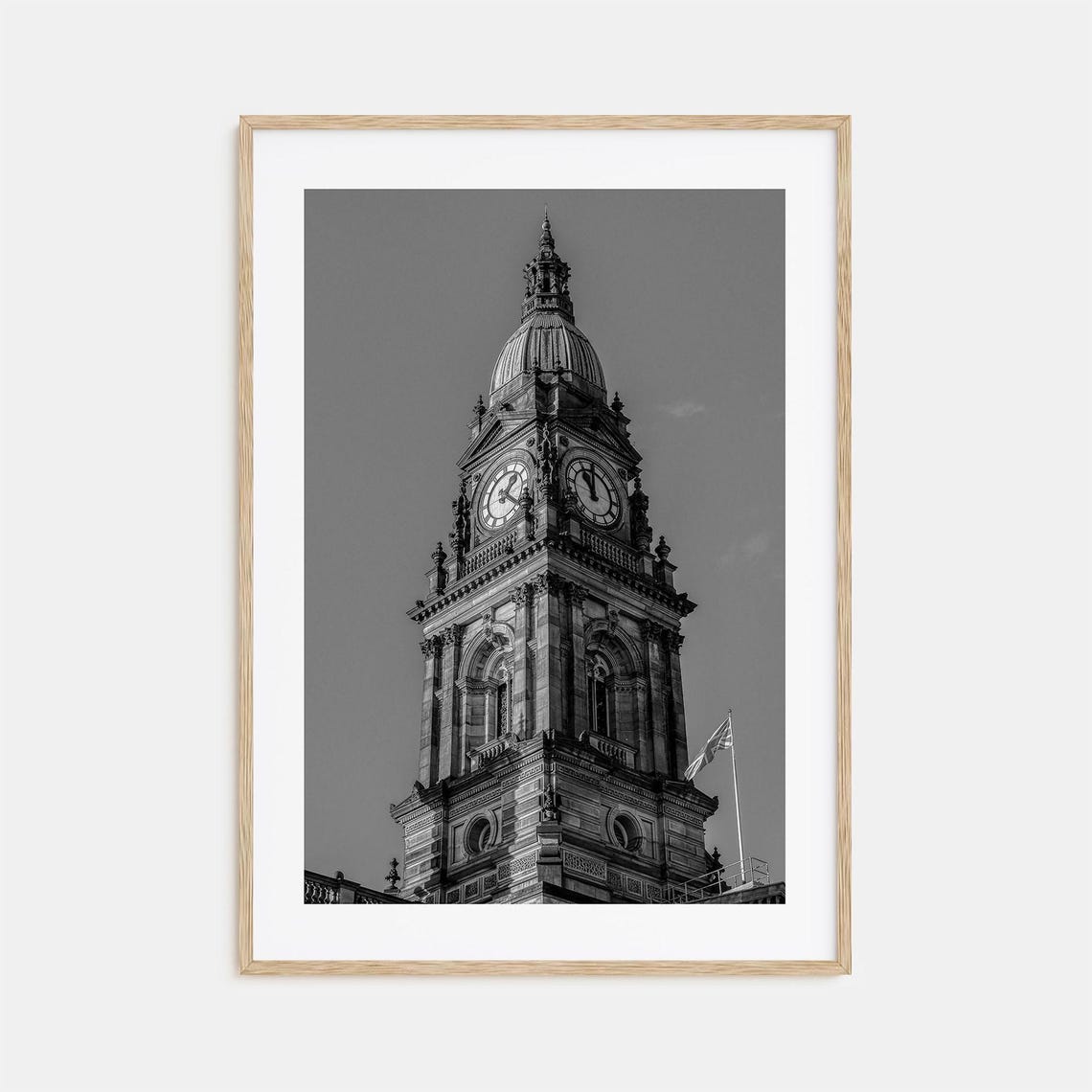 Historic Clock Tower With Domed Spire Black And White Poster