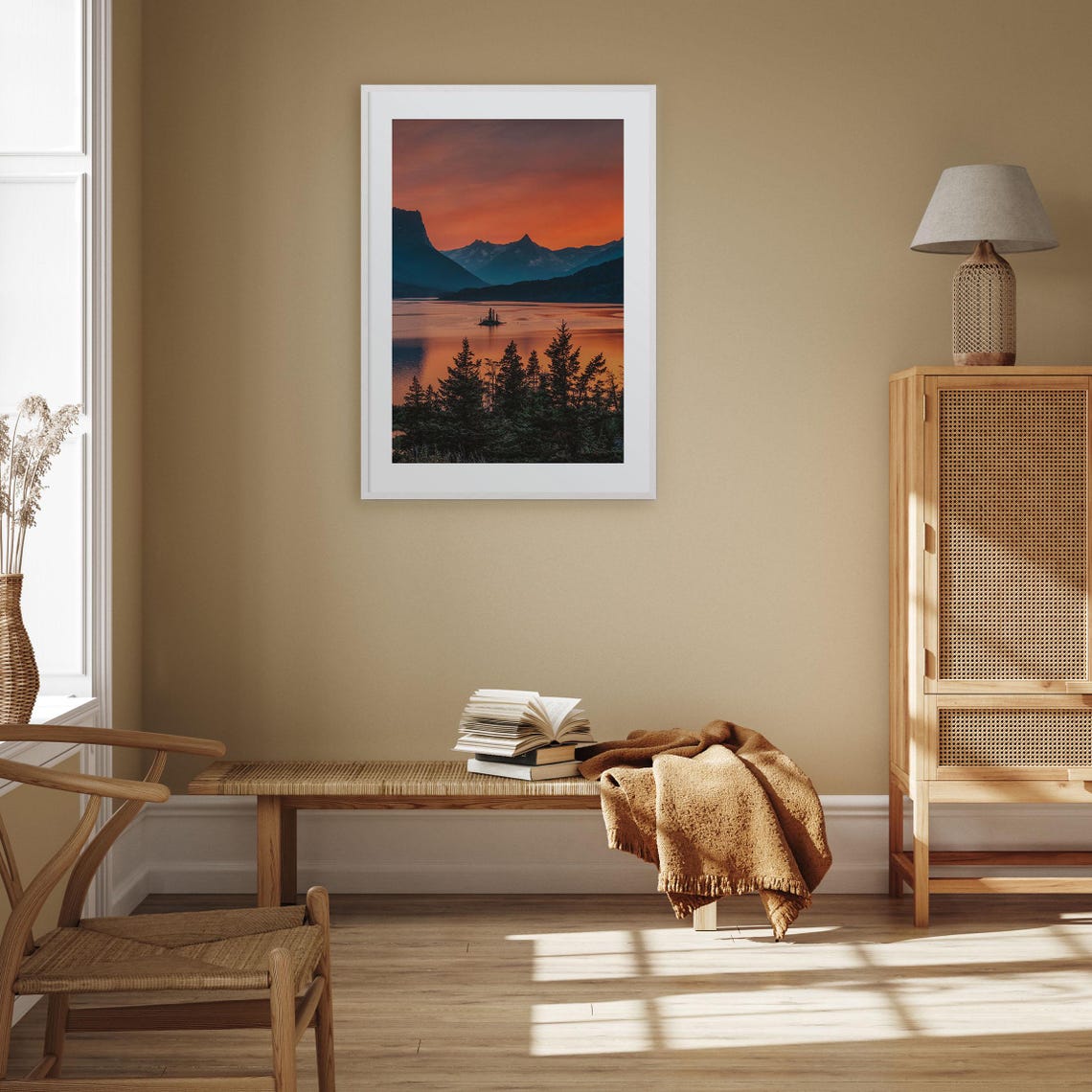 Montana Lake Sunset Tiny Pine Island Mountain Reflection Poster - Image 3