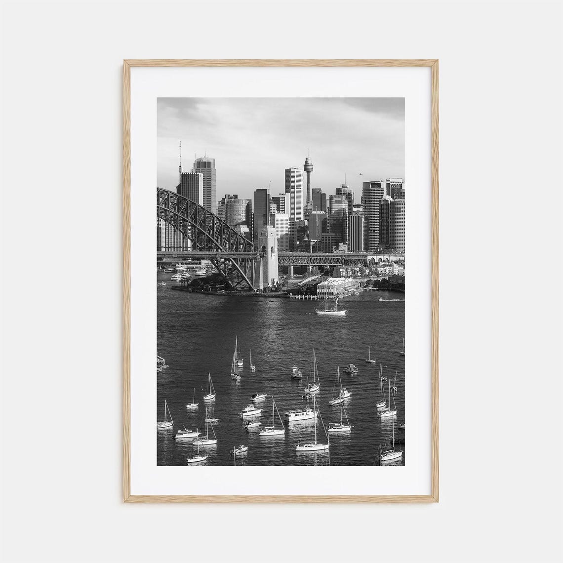 Sydney Harbour Bridge Sailboats Skyline Black And White Poster