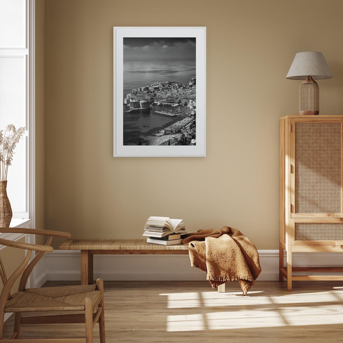 Dubrovnik Old Town Harbor Aerial Croatia Adriatic Black White Poster - Image 3