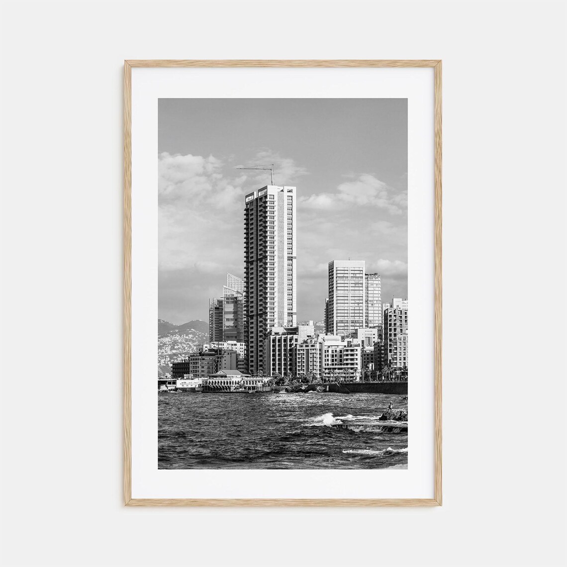 Beirut Lebanon Corniche Sea Skyline Black and White Photo Poster