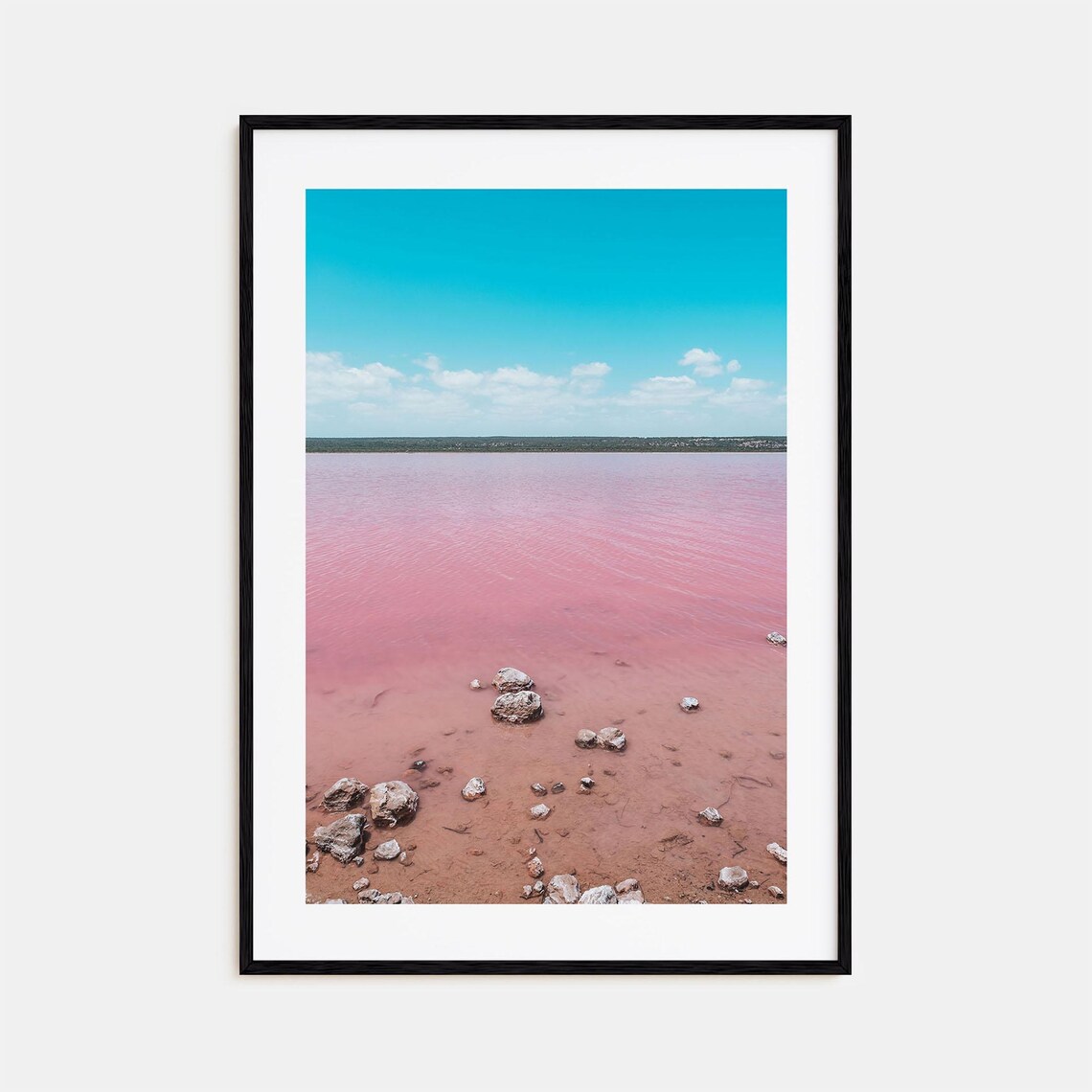 Pink Salt Lake Minimalist Landscape Pastel Blue Sky Nature Poster