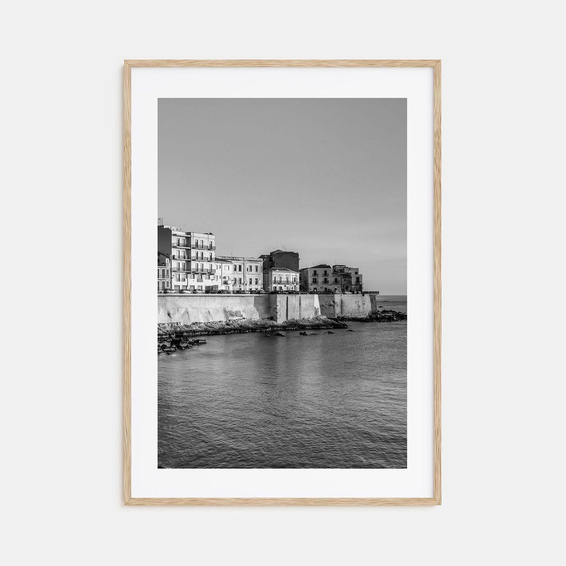 Syracuse Sicily Ortigia Waterfront Old Town Seawall Black White Poster