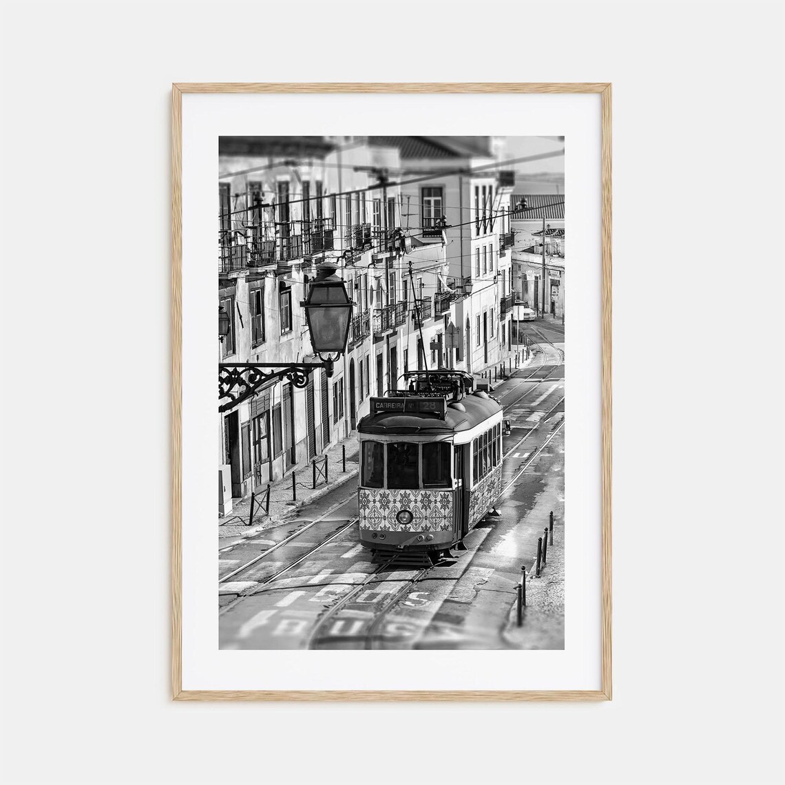 Lisbon Portugal Tram 28 Classic Streetcar Black and White Poster