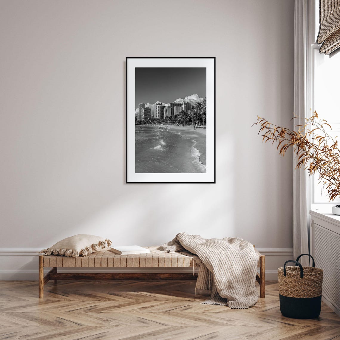 Tropical Beach Resort Hotels And Palm Trees Black White Poster - Image 2