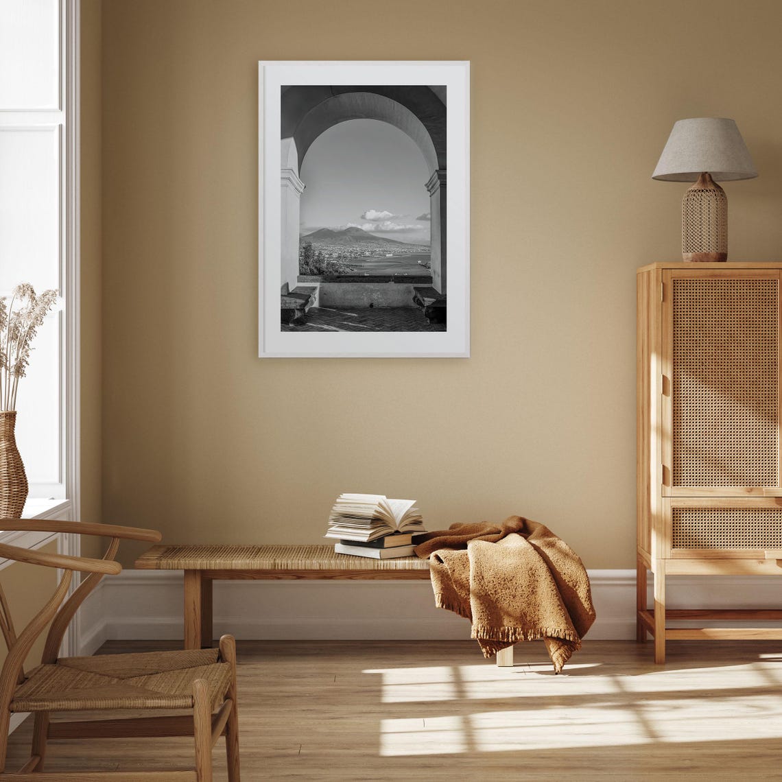 Naples Italy Vesuvius View Through Stone Arch Black and White Poster - Image 3