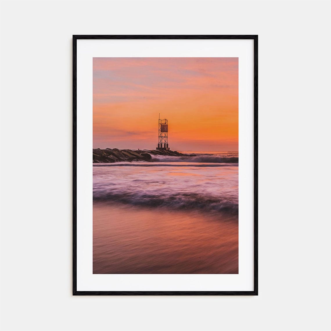 Delaware Ocean Jetty Golden Sunset Colorful Photography Poster