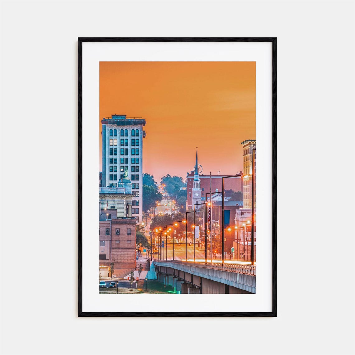 Youngstown Ohio Downtown Sunset Streetlights Bridge View Poster