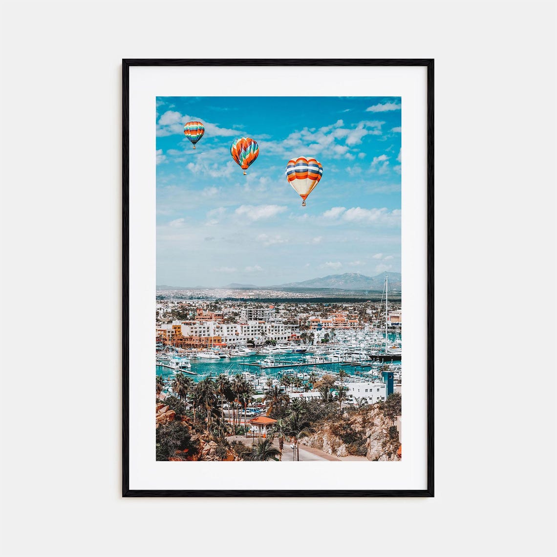 Cabo San Lucas Poster Hot Air Balloons Over Marina Harbor View