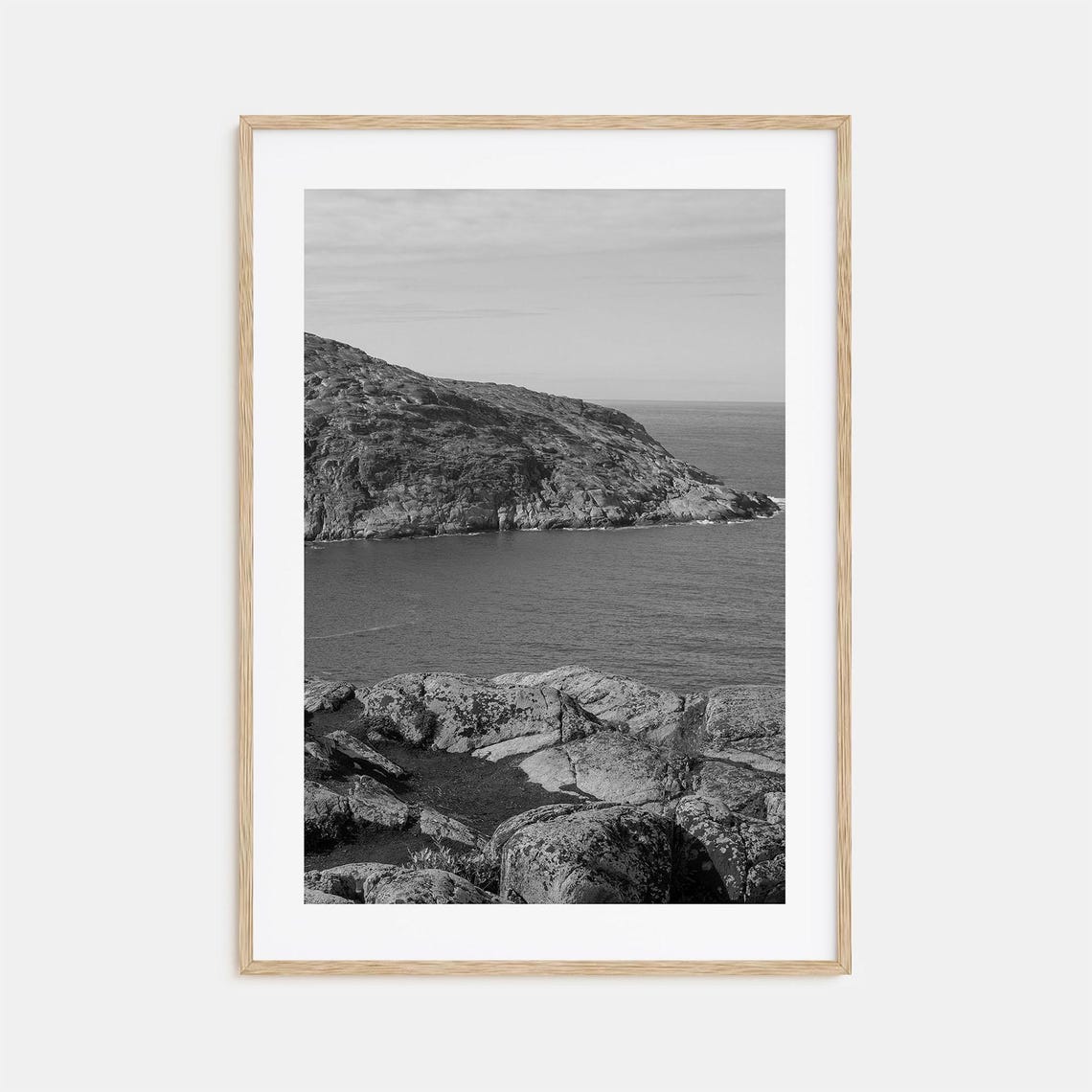 Rocky Coast Headland And Cliffs Black And White Ocean Photo Poster