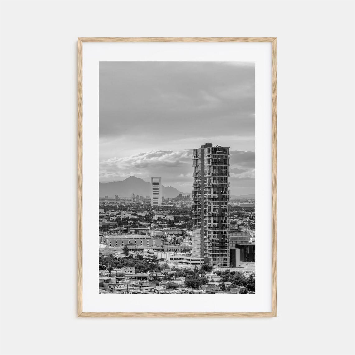 Monterrey Skyline Silla Mountain Tower Black And White Poster