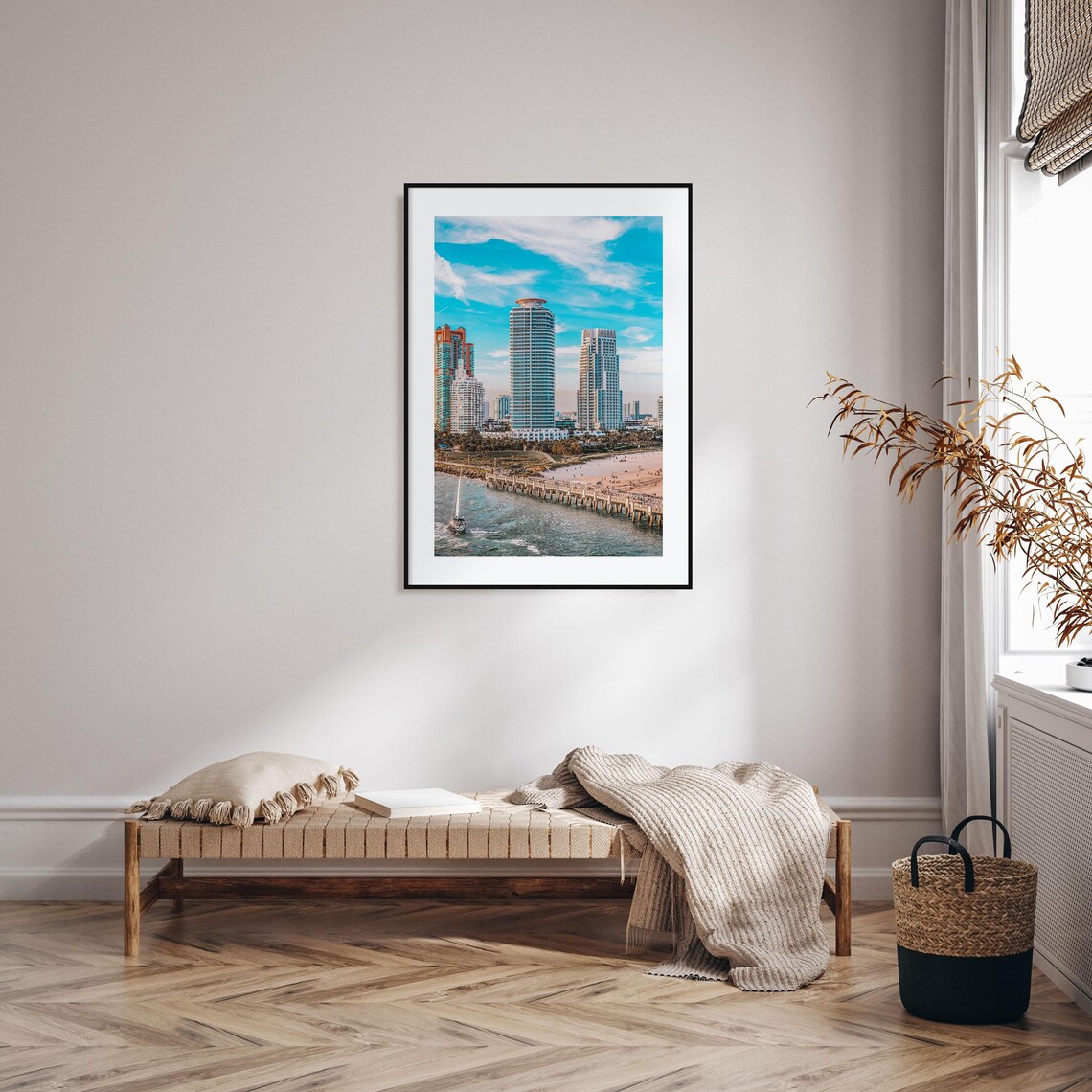Miami Beach Skyline Hotels Pier Sailboat Aerial Photo Poster - Image 2
