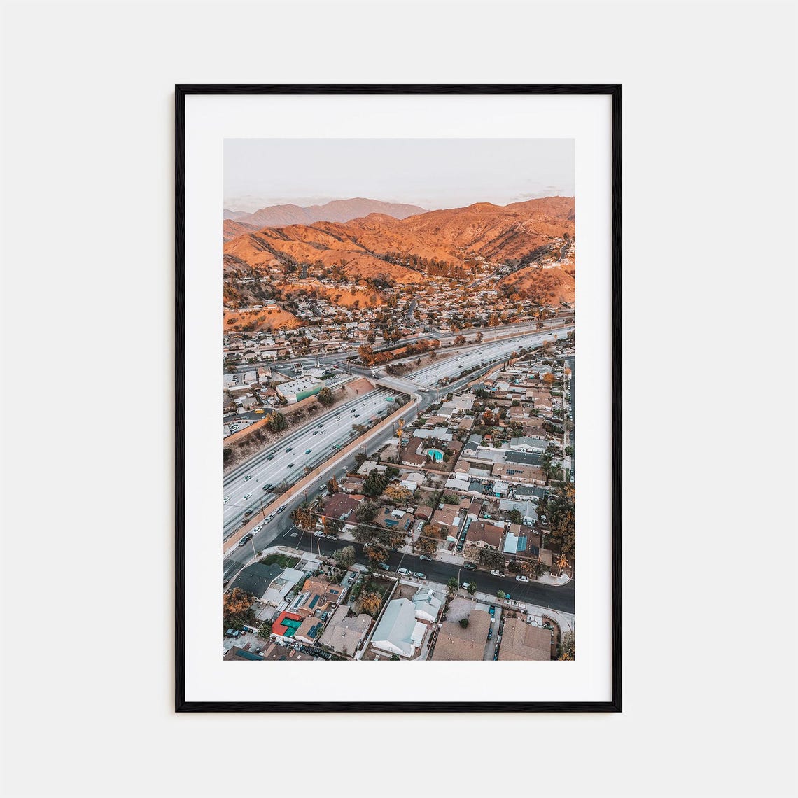 Golden Sunset Mountains Above Spreading Suburbs Aerial Drone Poster
