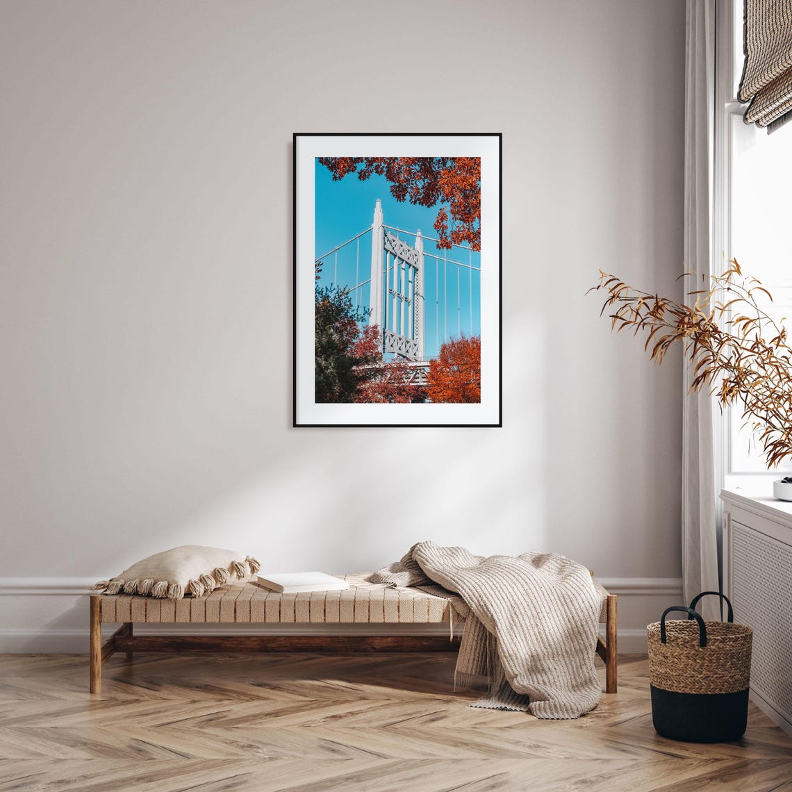 Astoria New York Hell Gate Bridge Framed By Autumn Leaves Photo Poster - Image 2