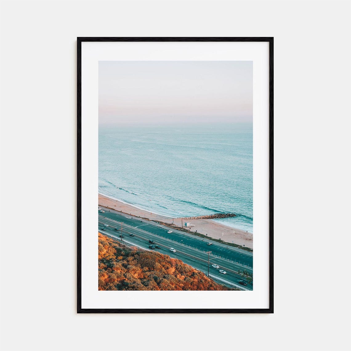 Aerial View of Pacific Coastal Highway Along the Beach Ocean Print
