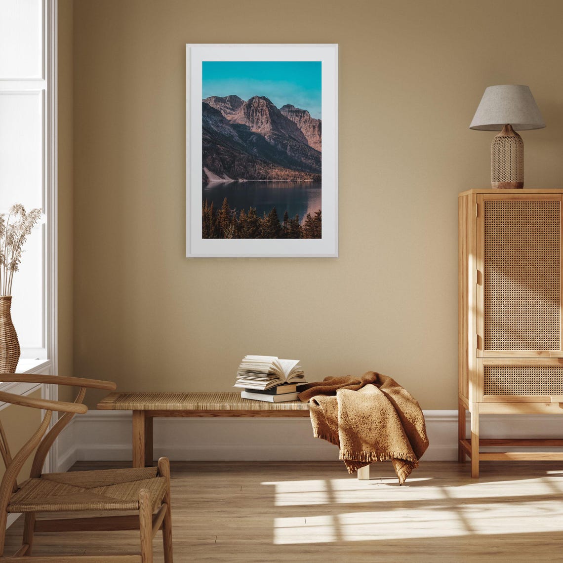 Glacier National Park Rocky Peaks Over a Still Lake Scenic Print - Image 3