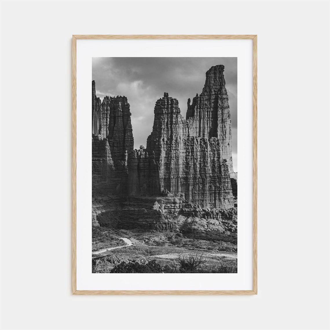 Moab Utah Sandstone Spires Desert Tower Black and White Poster