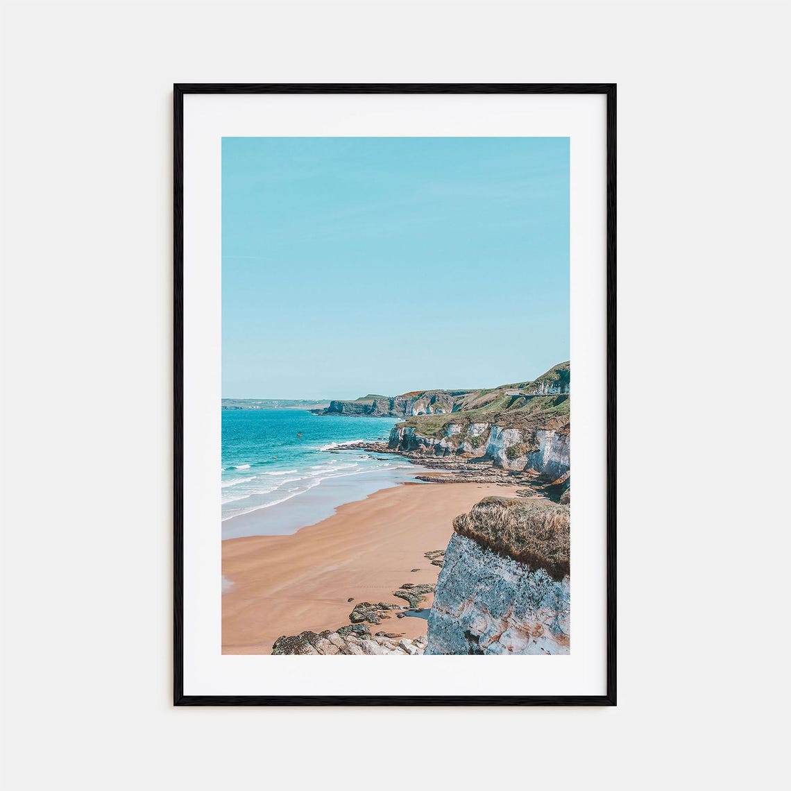 Northern Ireland White Cliffs Sandy Beach Turquoise Sea Coastal Poster
