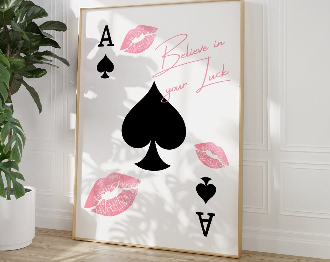 Believe In Your Luck Ace Of Spades Pink Lipstick Kiss Poster - Image 4