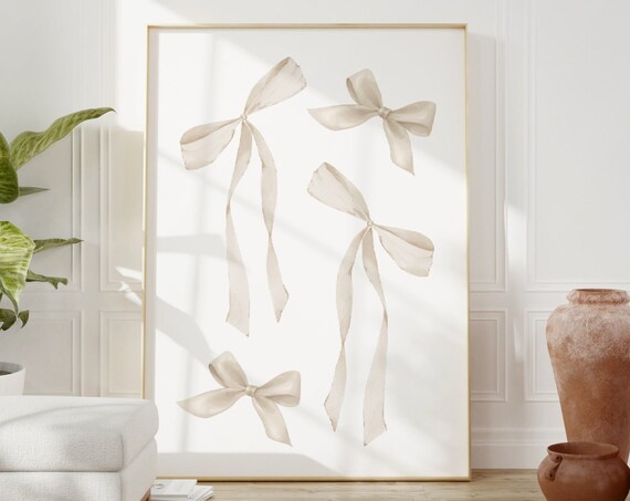 Cream Watercolor Bow Quartet Neutral Aesthetic Minimal Poster