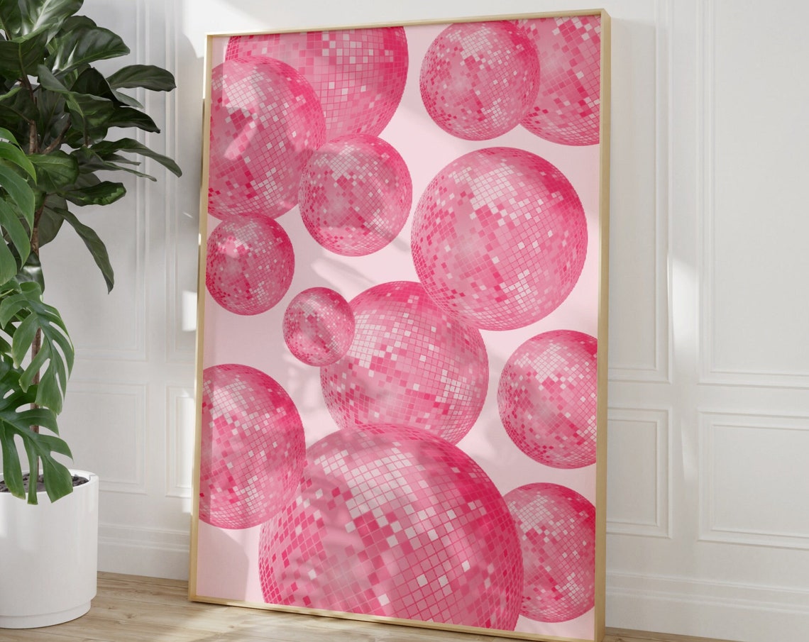 Fun Pink Disco Ball Pattern Retro Party Glam Mirror Ball Poster - Image 4