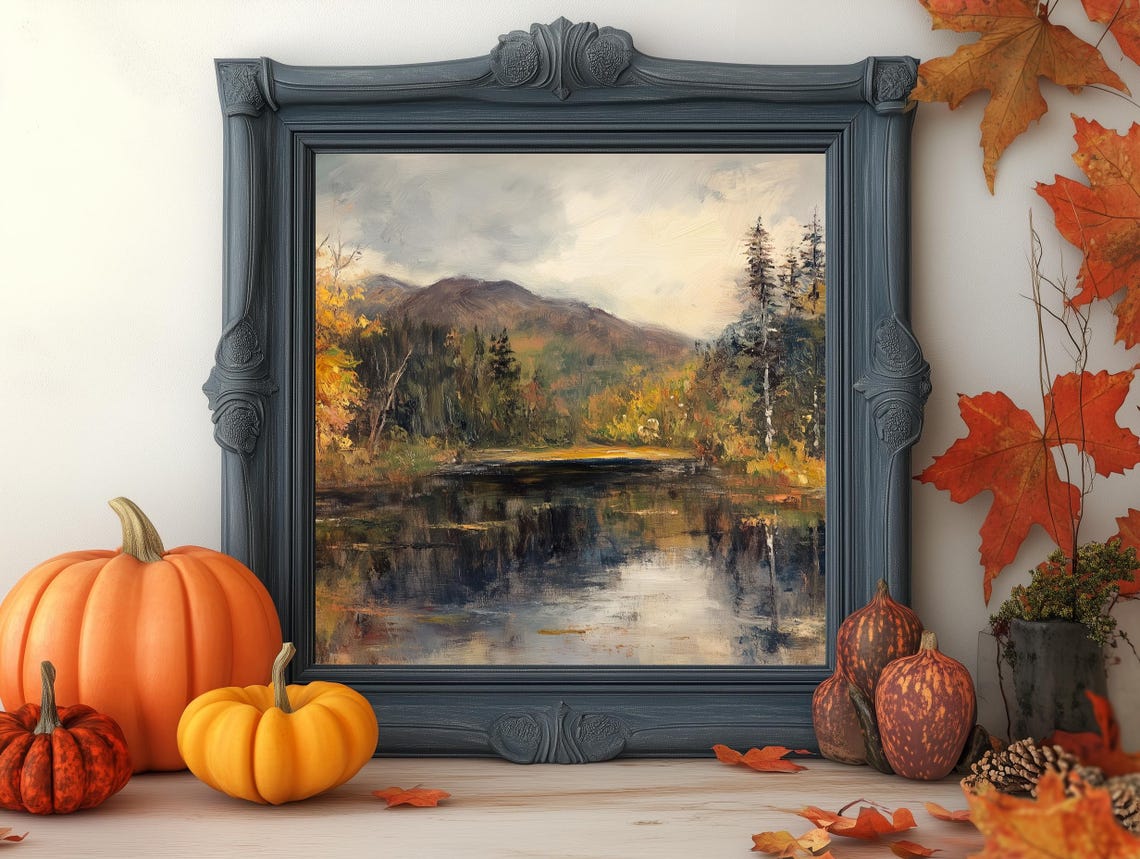 Autumn Mountain Lake Blue Reflection Bright Landscape Poster - Image 3