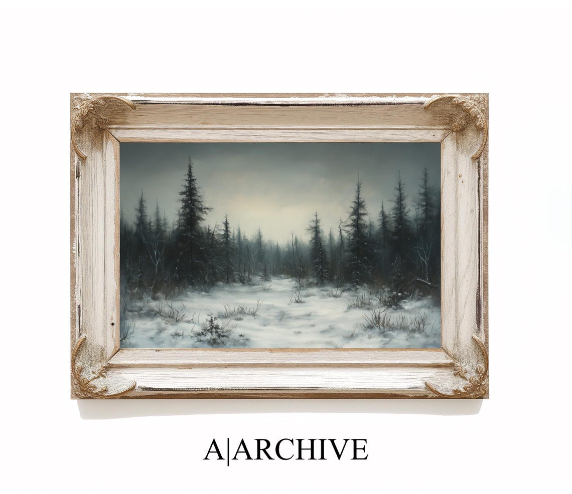 Dark Moody Pine Forest Snowy Clearing Dramatic Winter Scene Poster - Image 4