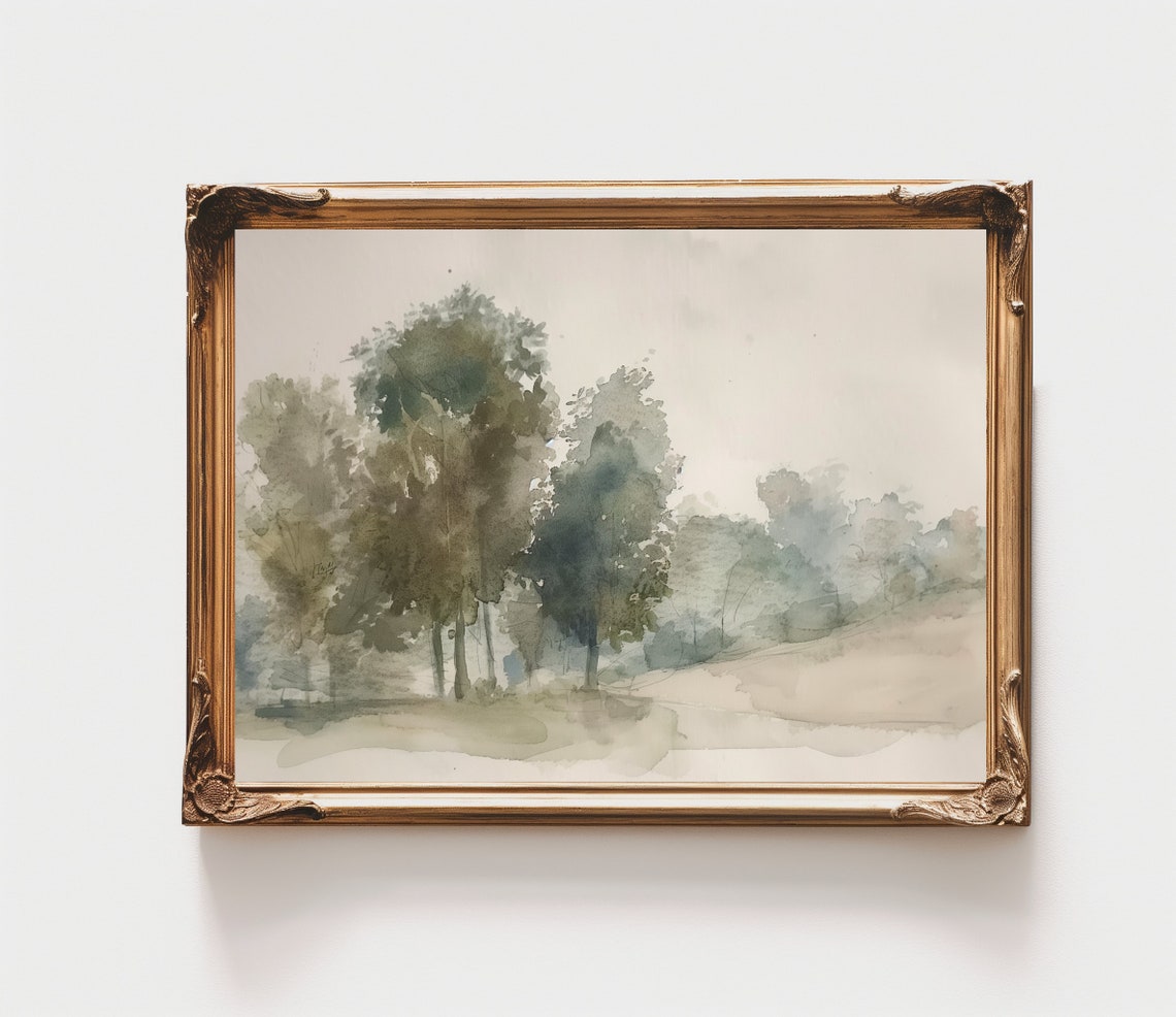 Antique Landscape Painting Rustic Muted Vintage Wall Art - Image 2
