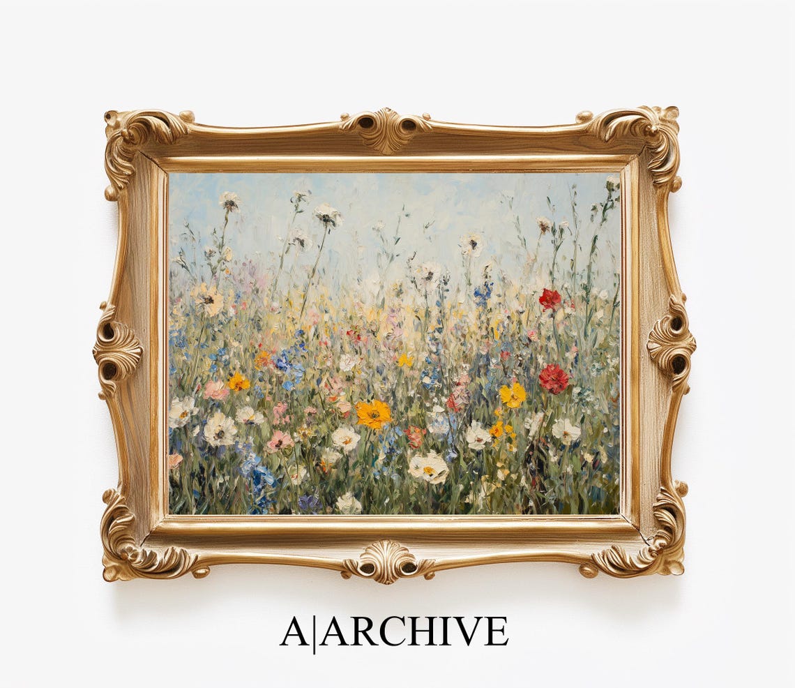 Pink White Wildflower Meadow Impressionist Country Field Poster - Image 4