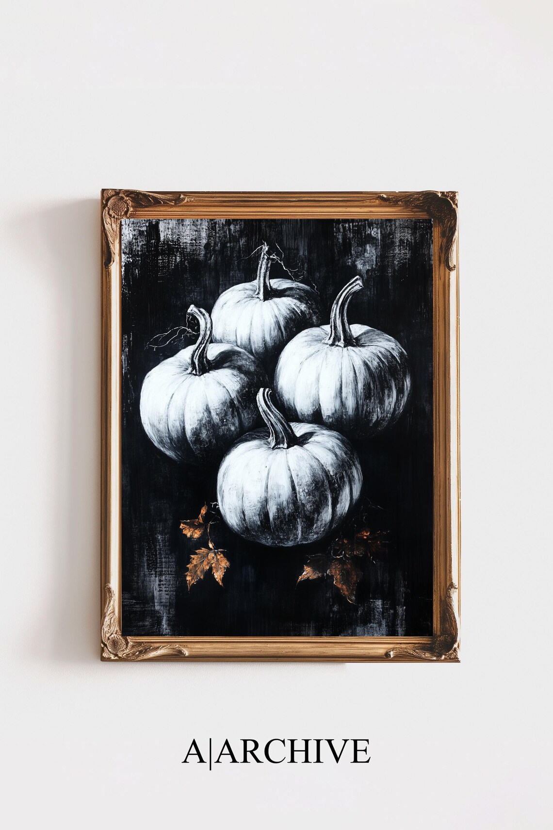 Gothic Academia Moody Art Black Pumpkin Autumn Botanical Wall Print Dark Vintage