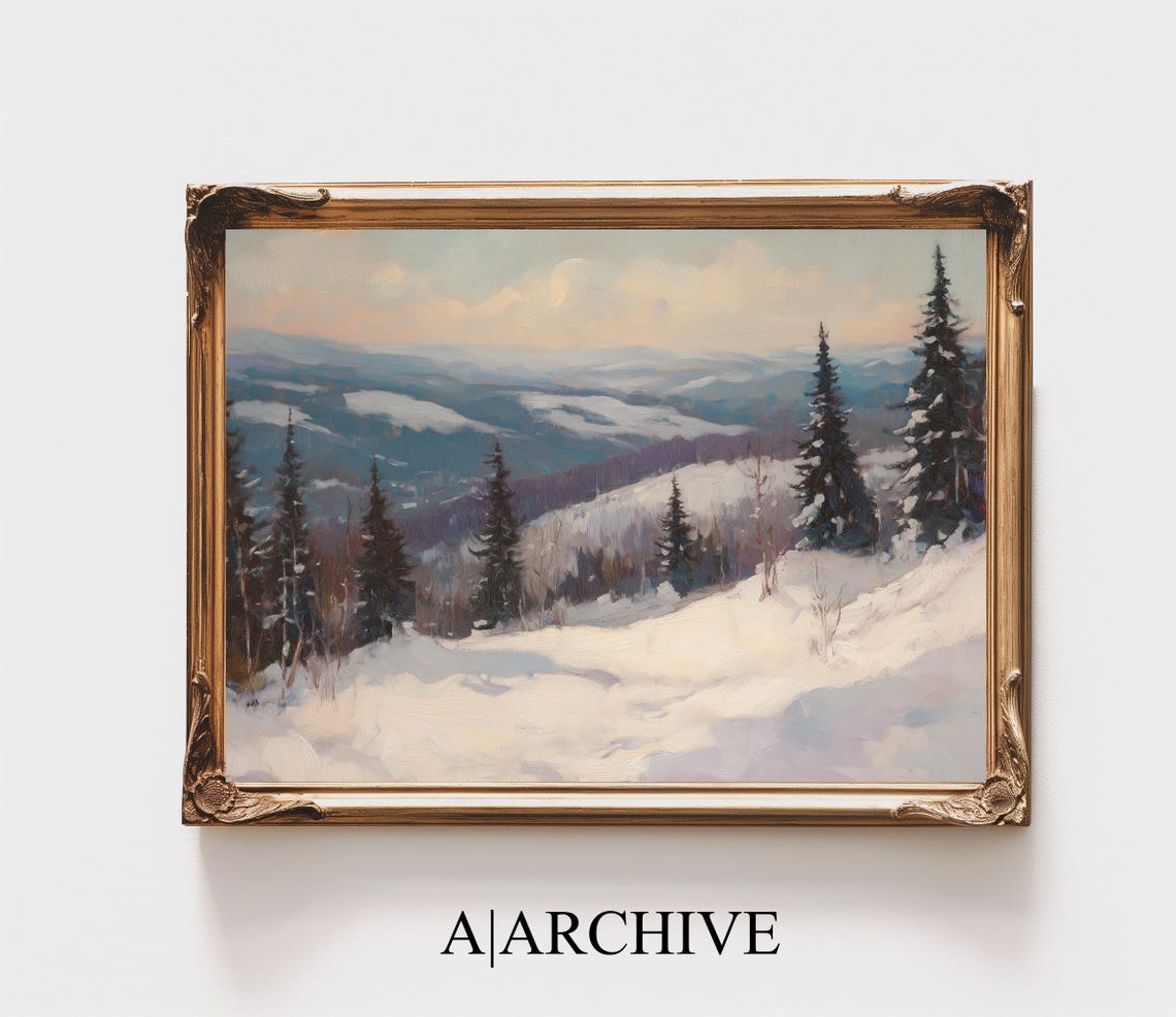 Snow Covered Mountain Valley Pine Forest Panoramic Winter View Poster