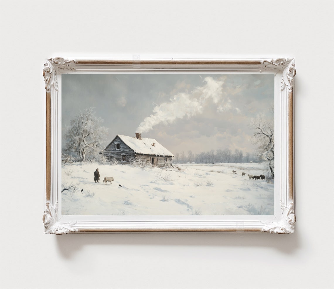 Rustic Winter Barn Farm Animals Snow Country Vintage Farm Poster - Image 2