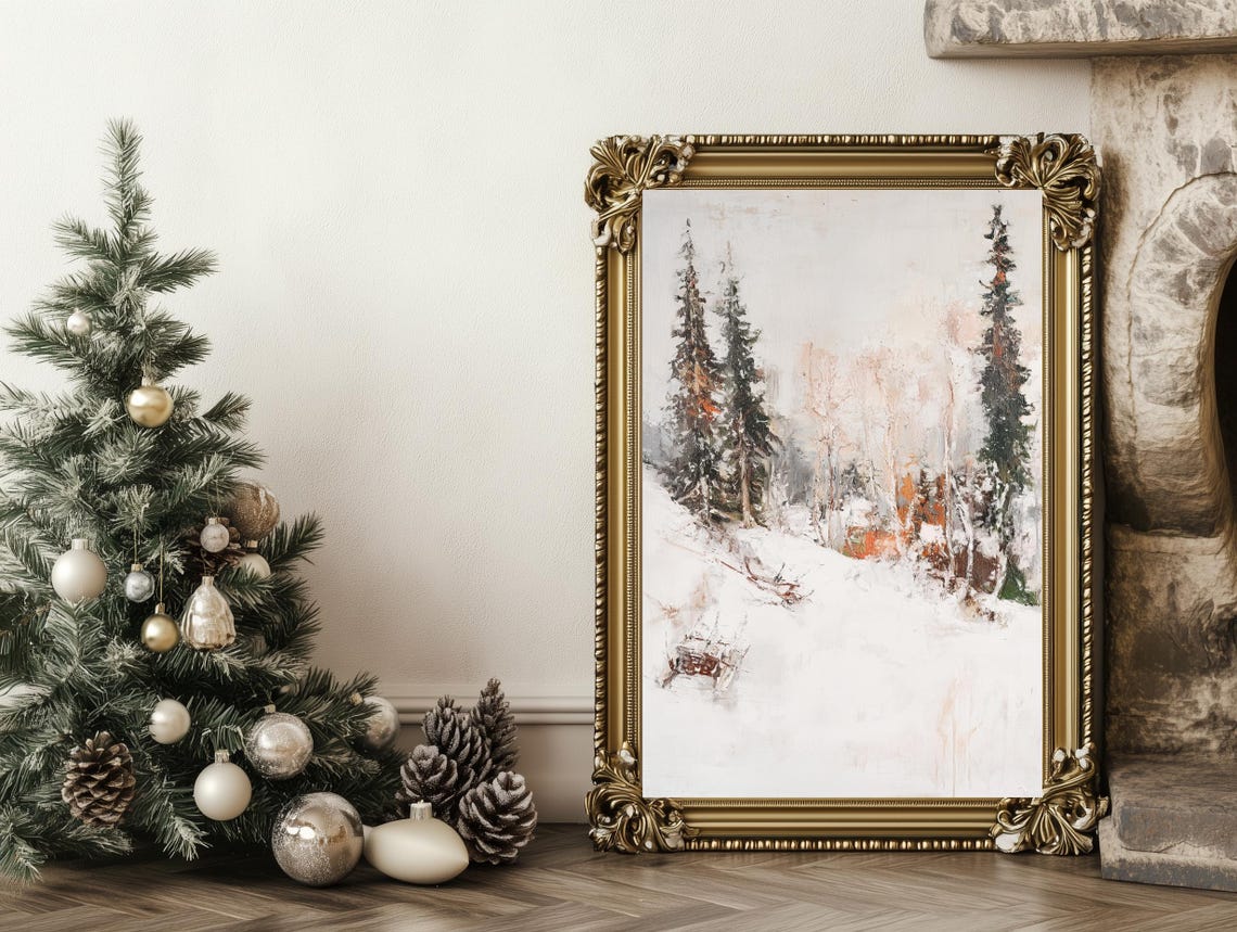 Minimalist Snowy Pine Forest Winter Landscape Neutral Wall Art - Image 4