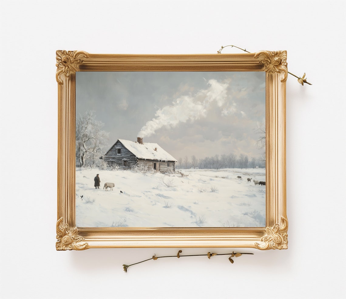 Rustic Winter Barn Farm Animals Snow Country Vintage Farm Poster - Image 3