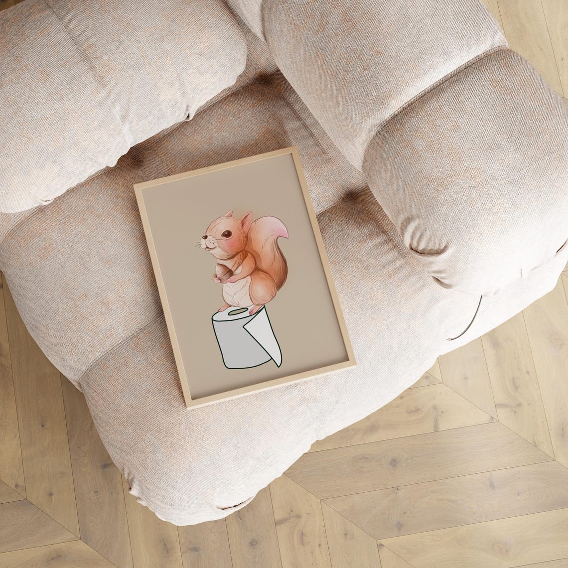 Cute Squirrel Sitting on Toilet Roll Funny Bathroom Animal Poster