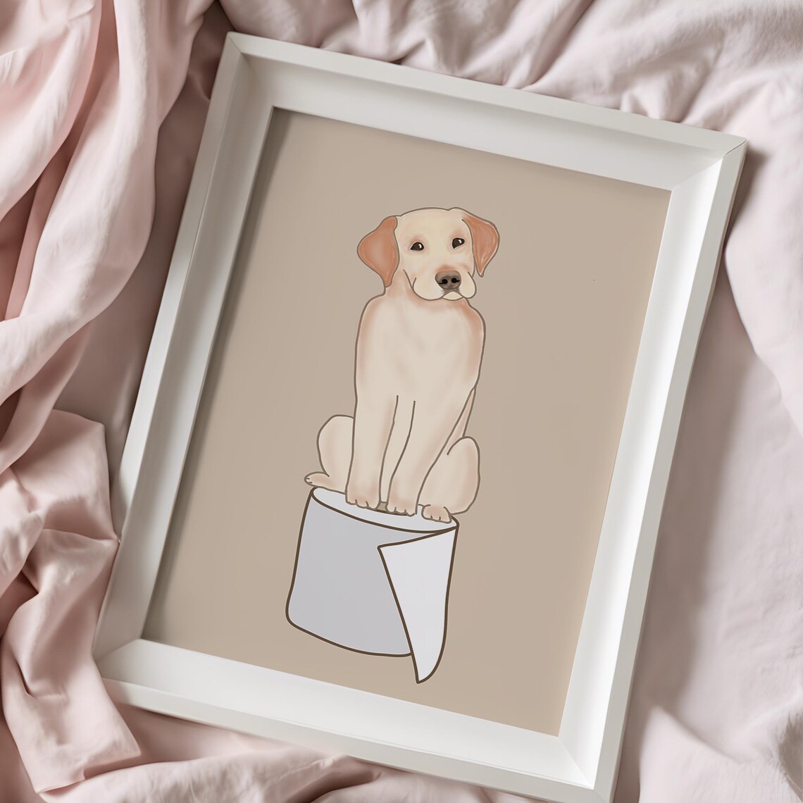 Cute Cream Dog Sitting on Toilet Roll Funny Bathroom Animal Poster - Image 2
