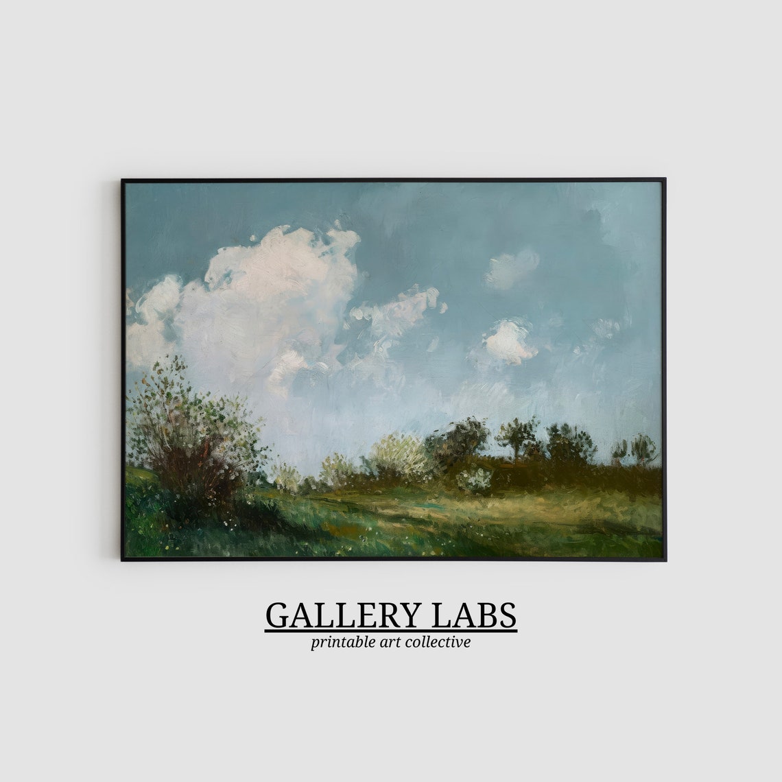 Spring Countryside Landscape Big Clouds Blue Sky Meadow Art Print - Image 2