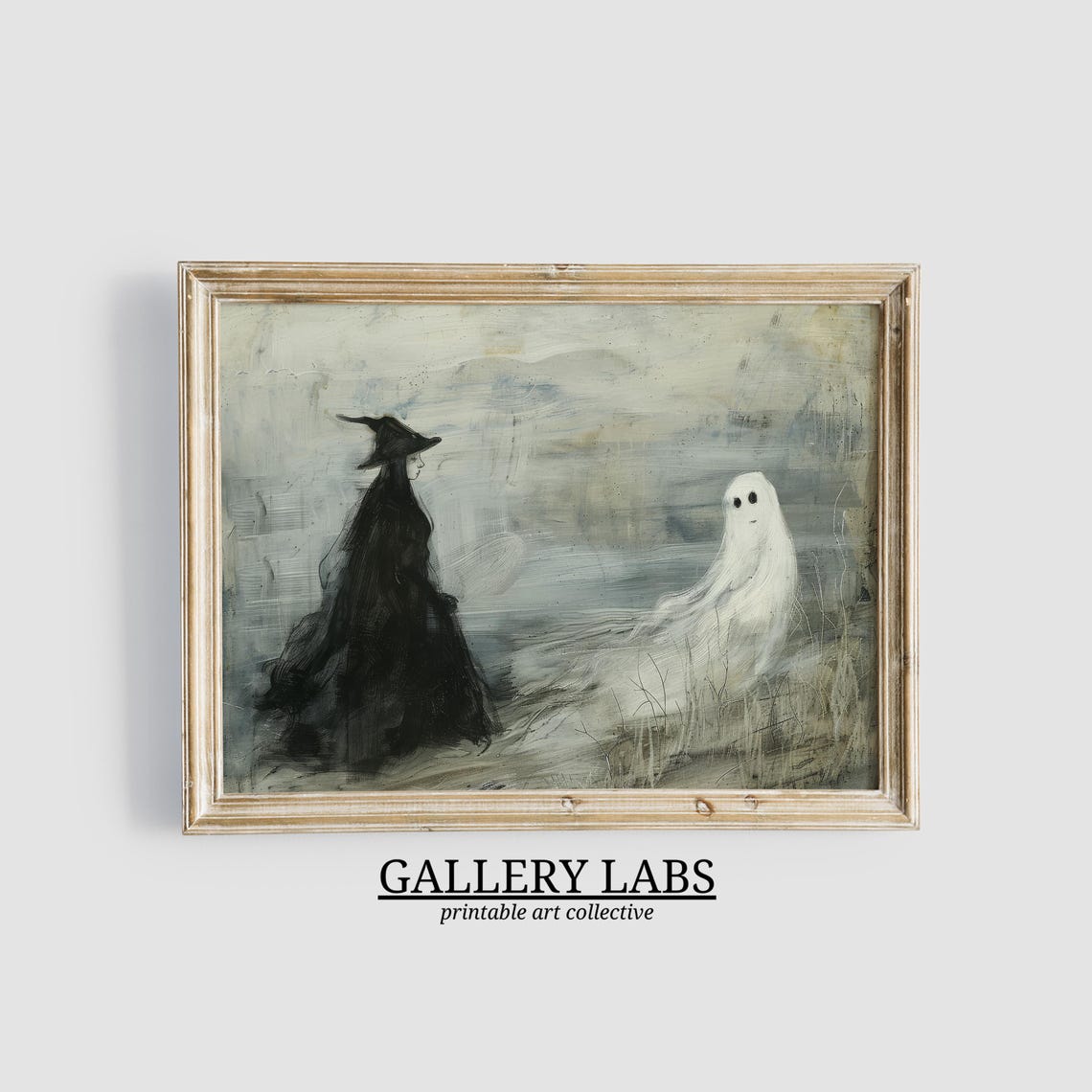 Witch and Ghost Facing Each Other Misty Moody Halloween Wall Art Print