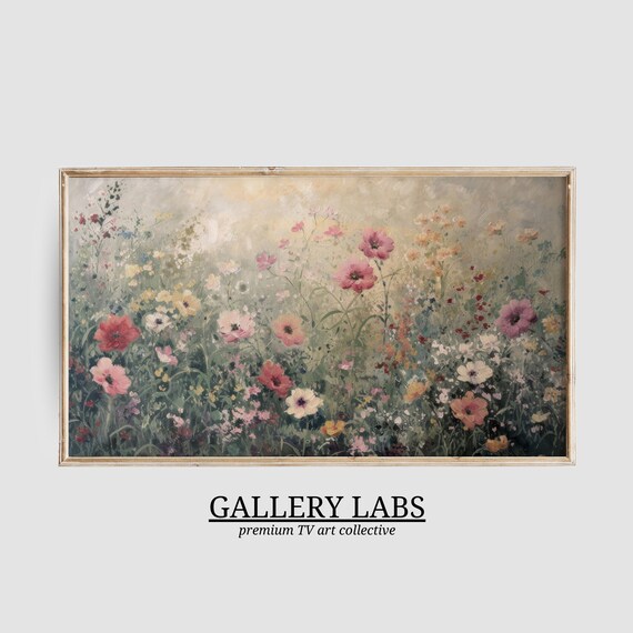 Muted Wildflower Meadow Painting Soft Pink Vintage Botanical Wall Art Print