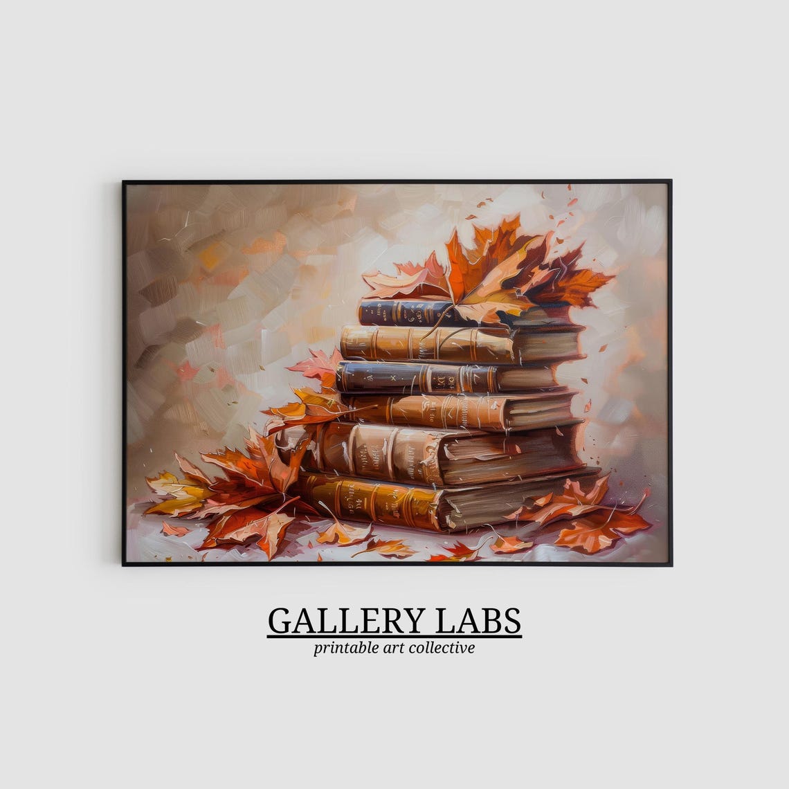 Vintage Books Stack Autumn Leaves Still Life Fall Wall Art Print - Image 2