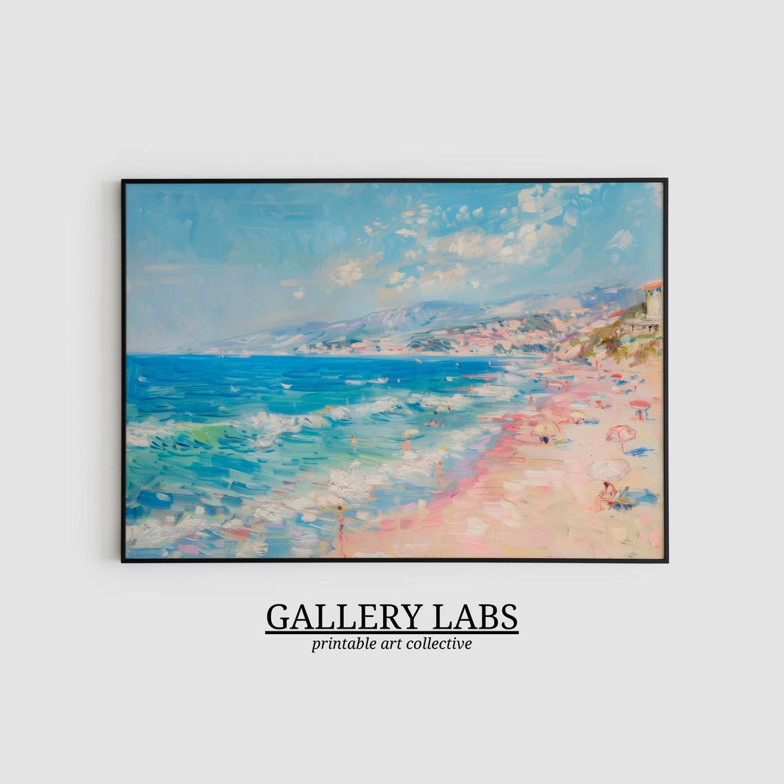 Mediterranean Beach Town Pink Sand Impressionist Coastal Poster - Image 2
