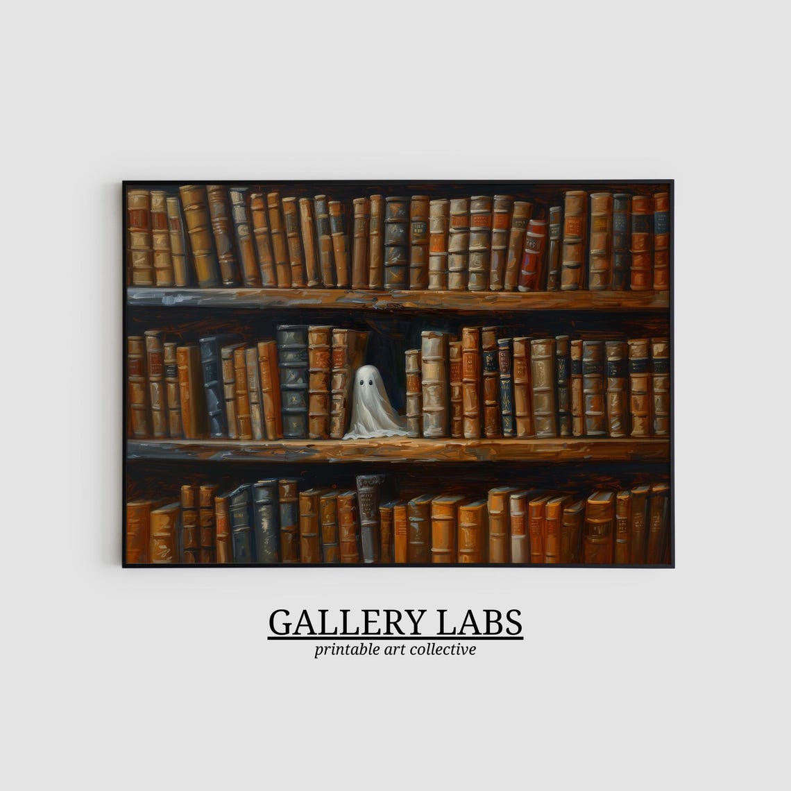 Library Ghost Dark Academia Bookshelf Spooky Halloween Wall Art - Image 2