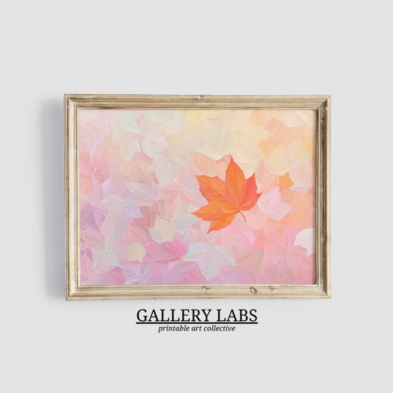 Pink Abstract Fall Leaf Print Seasonal Decor Autumn Art Trendy Decor Cute Fall Still Life Preppy Decor Art