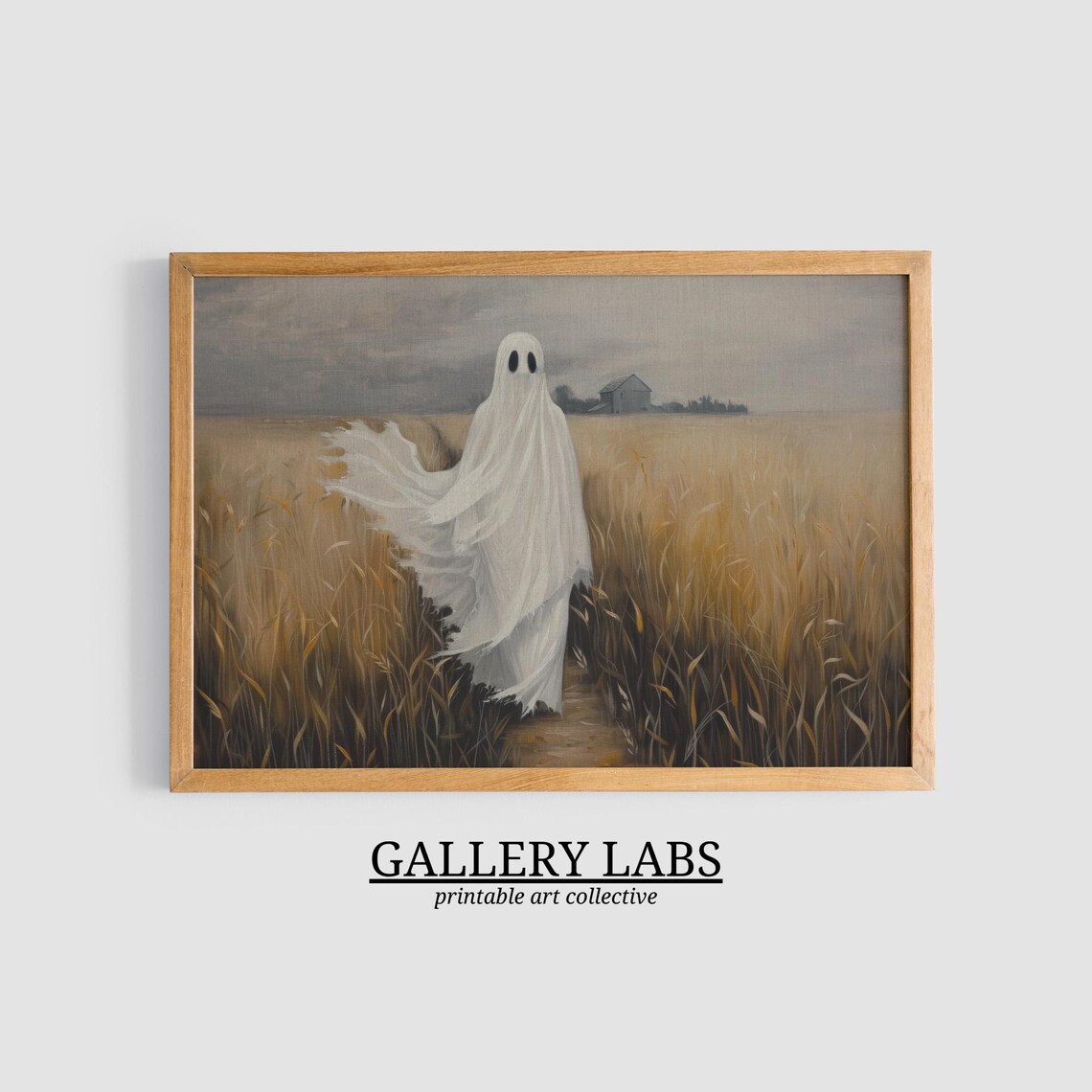 Ghost in Golden Wheat Field Moody Vintage Halloween Oil Painting Poster - Image 3