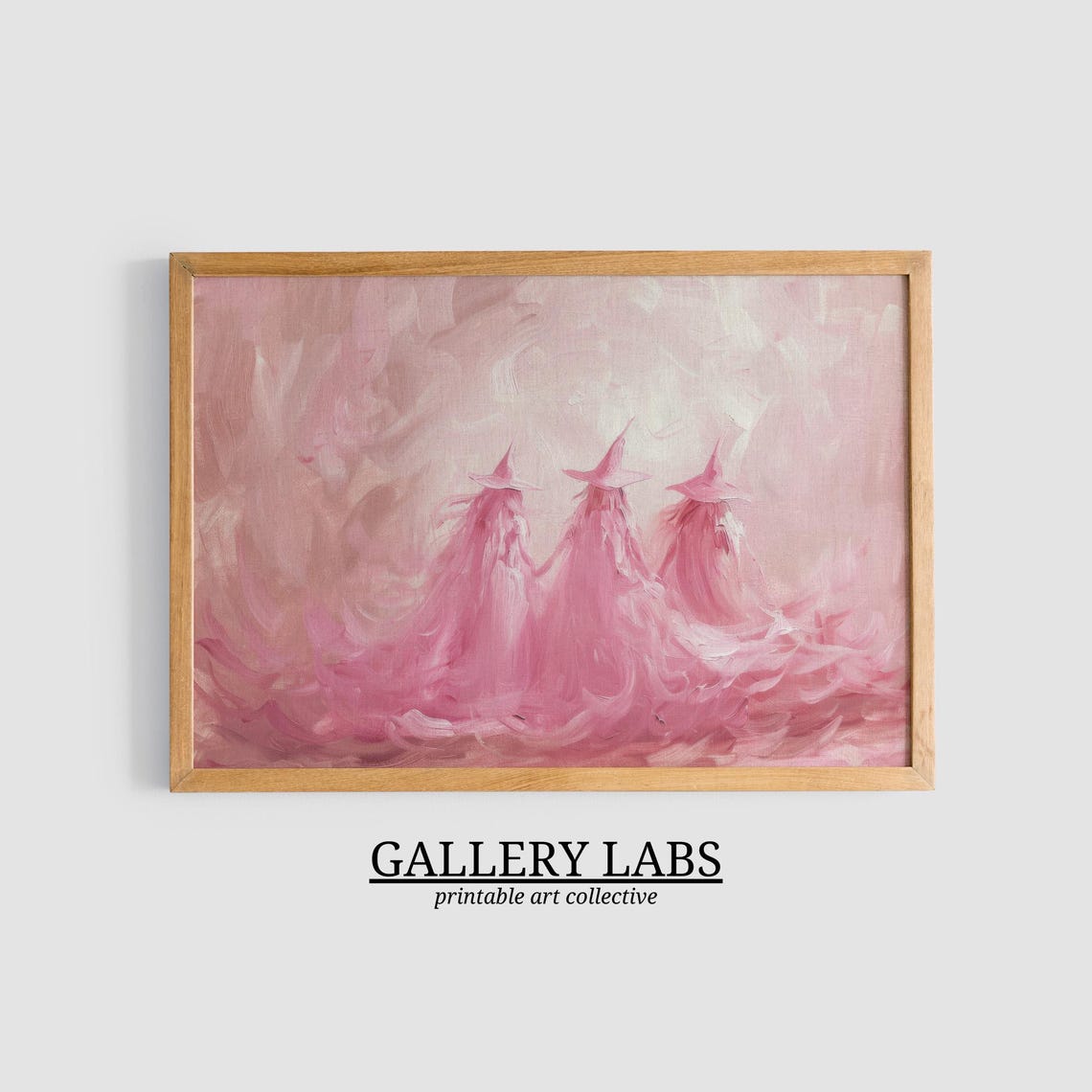 Three Pink Witches In Hats Spooky Season Whimsical Painting Poster - Image 3