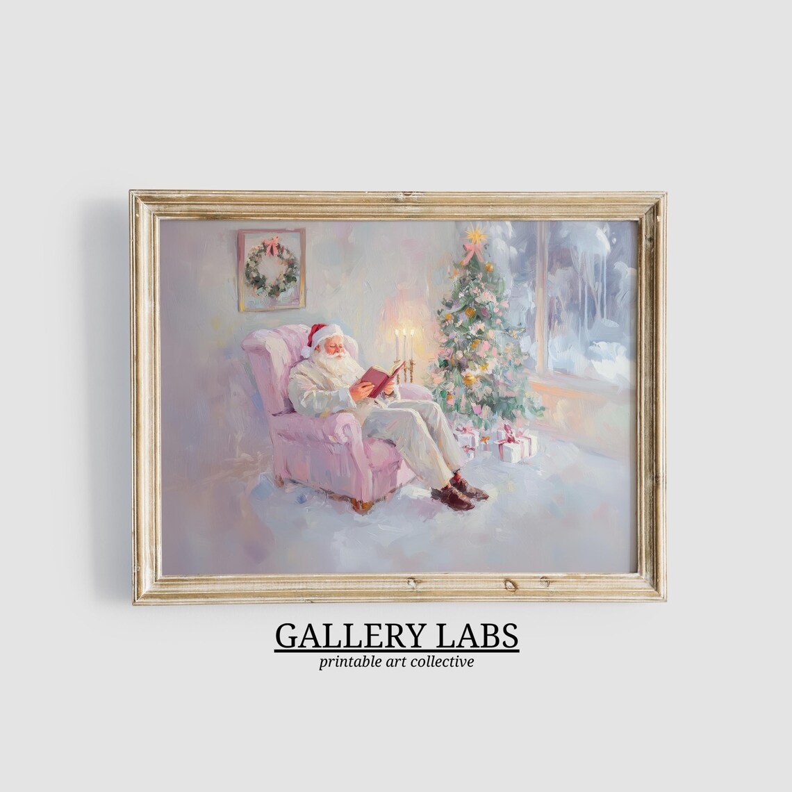Cute Santa Claus Christmas Tree Print, Girly Decor