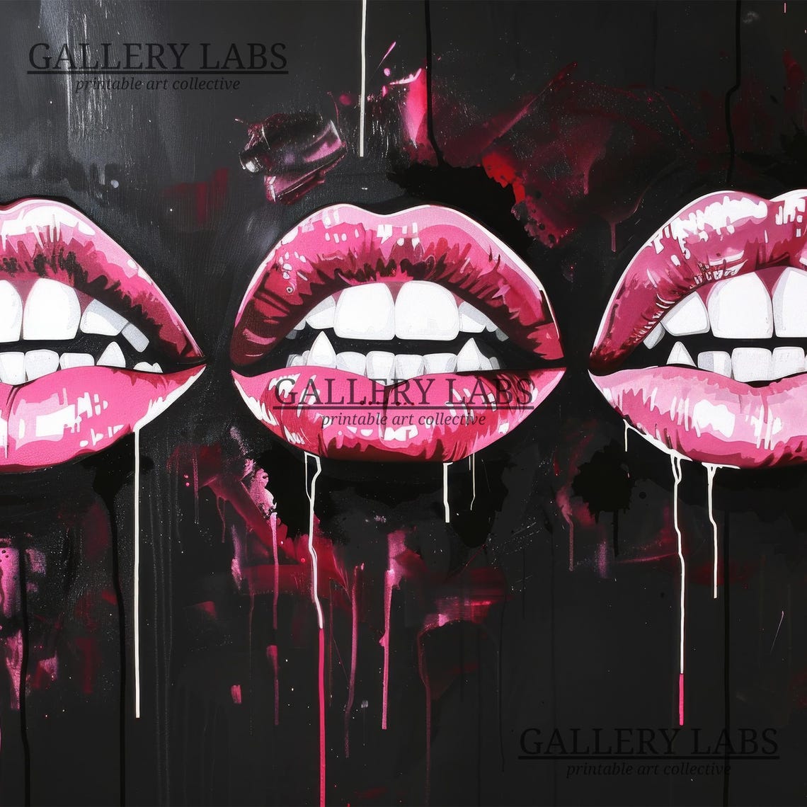 Vampire Fangs Dripping Pink Lips Spooky Goth Halloween Painting Poster - Image 4
