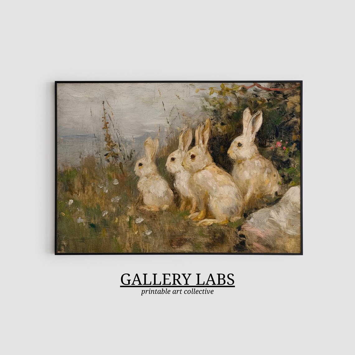 Vintage Rabbit Painting Art Print, Farmhouse Nursery Decor - Image 2