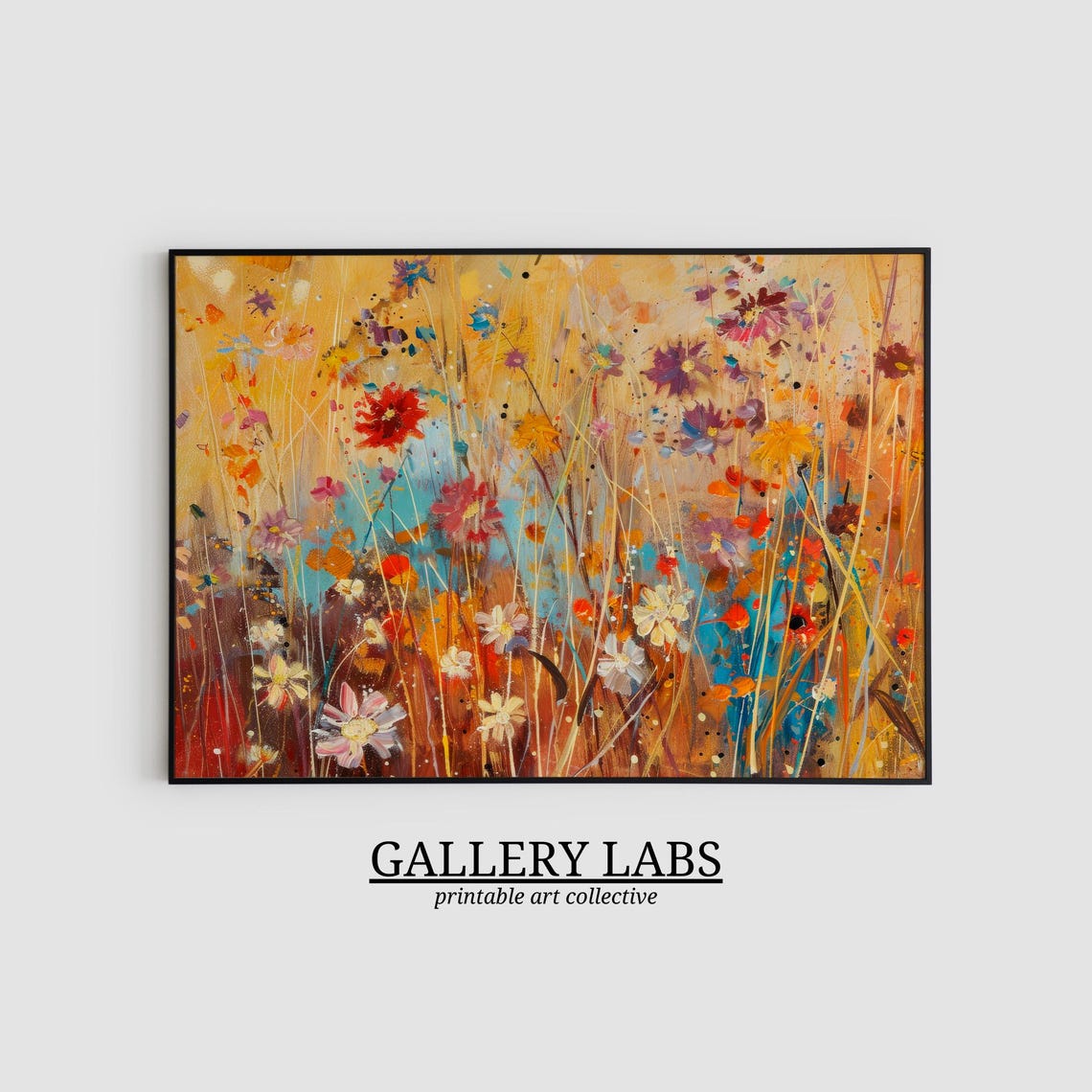Golden Autumn Wildflower Meadow Fall Floral Field Painting Poster - Image 2