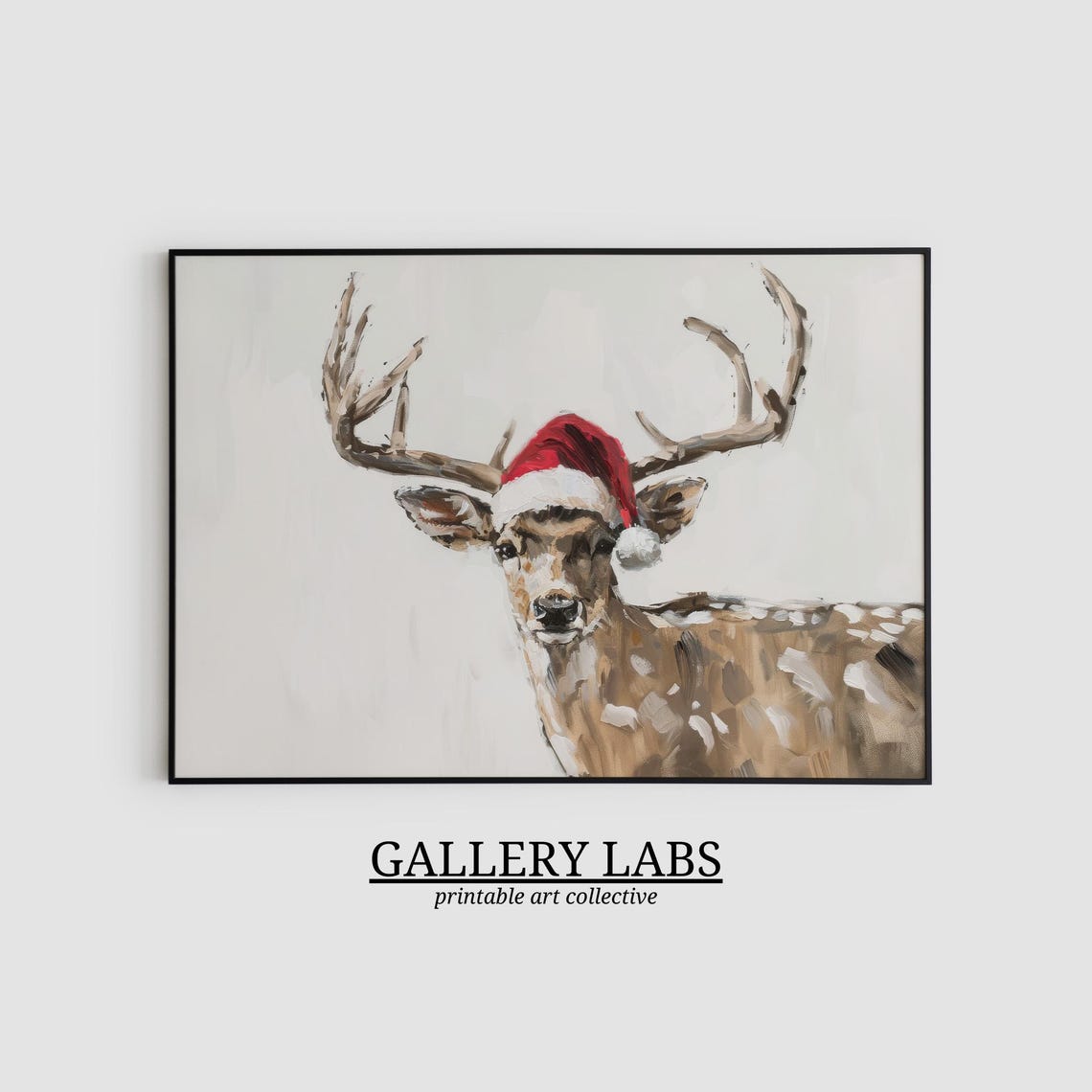Reindeer Wearing Santa Hat Light Background Playful Holiday Poster - Image 2